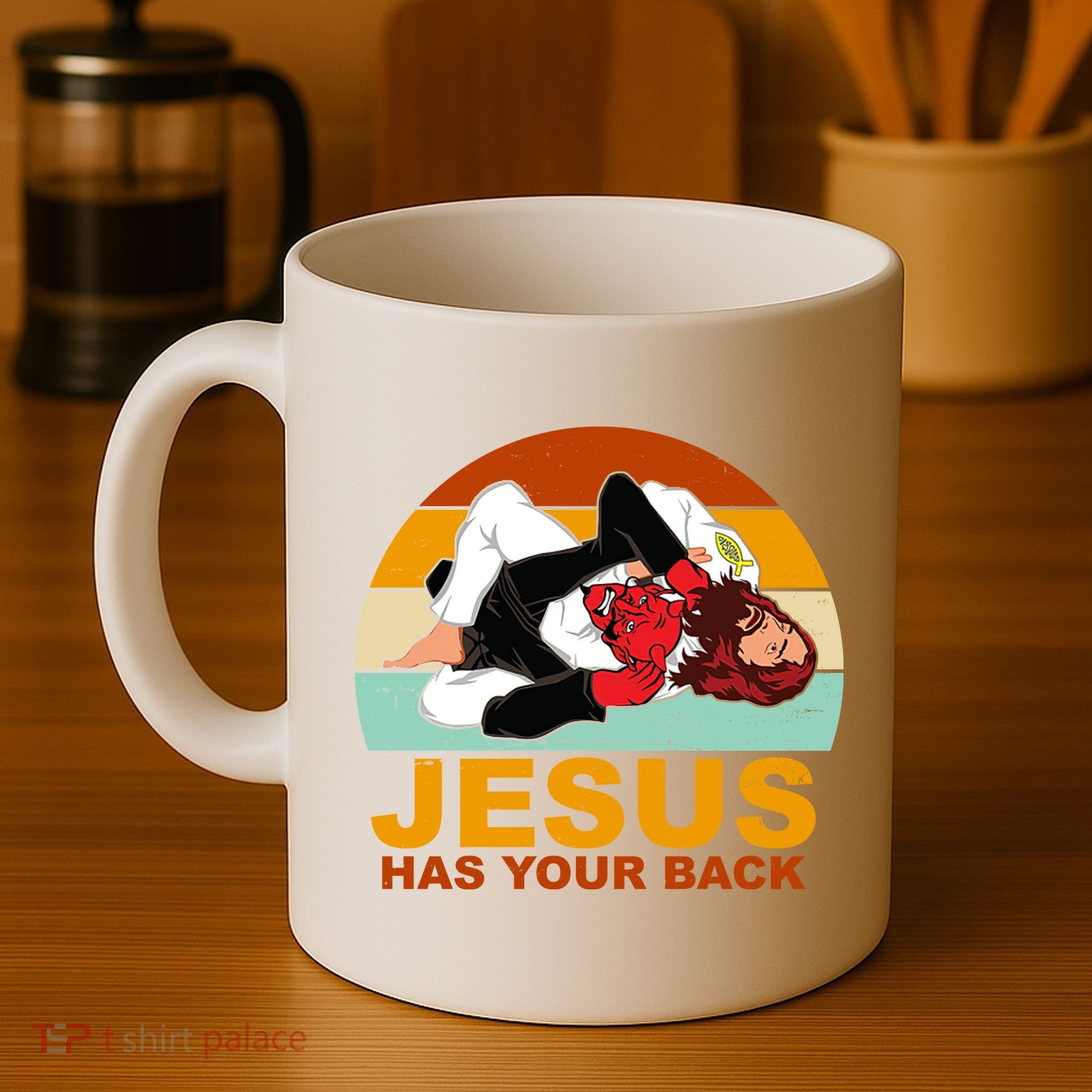 Jesus Has Your Back Fighting Devil Coffee Mug