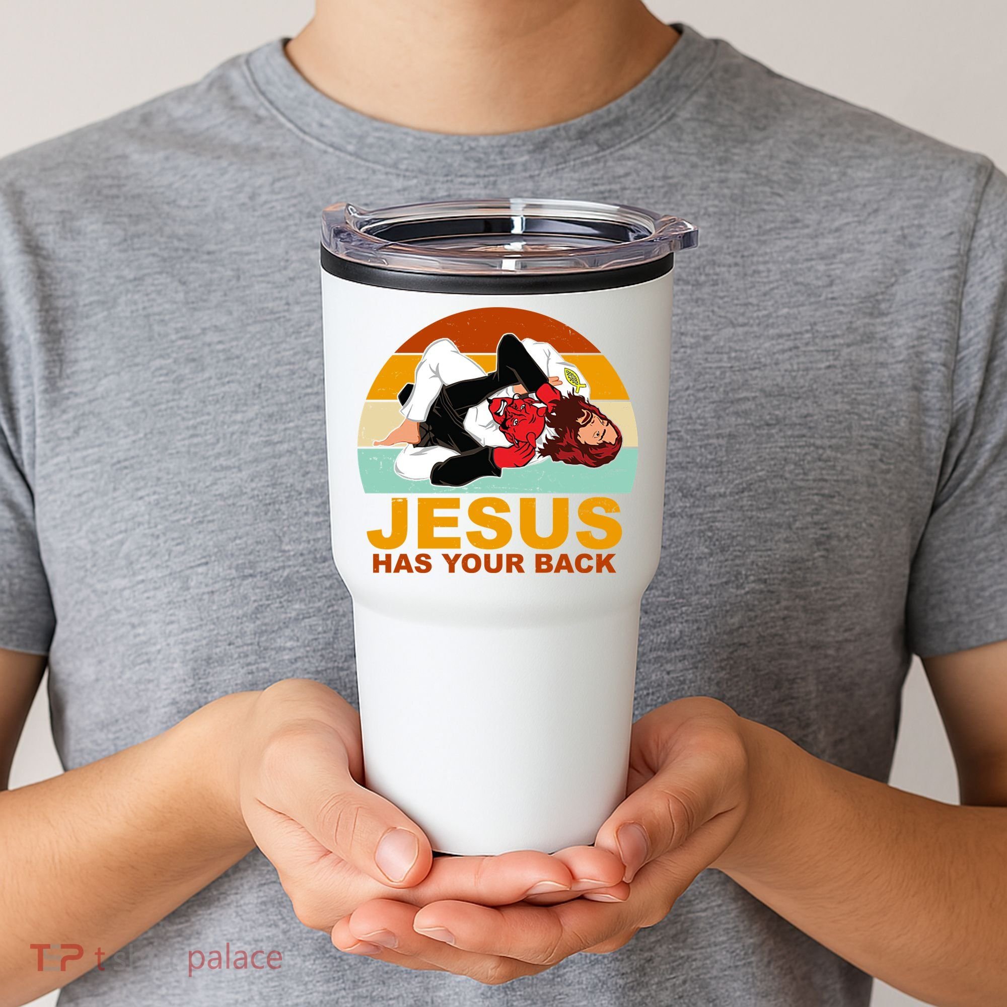 Jesus Has Your Back Fighting Devil Tumbler