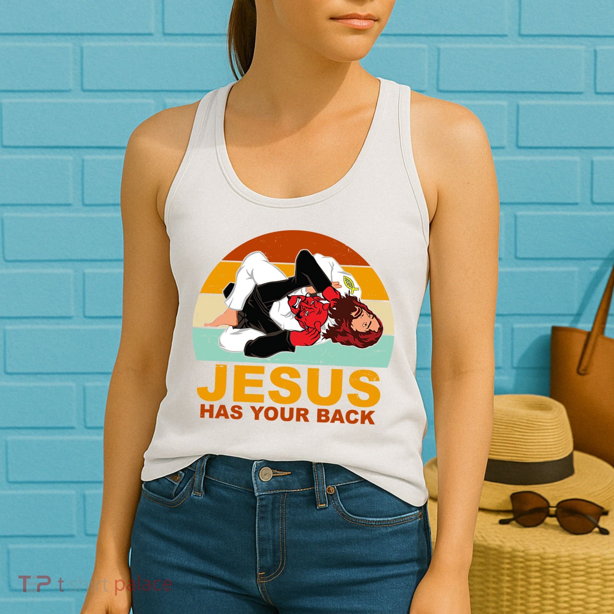 Jesus Has Your Back Fighting Devil Women's Tank Top