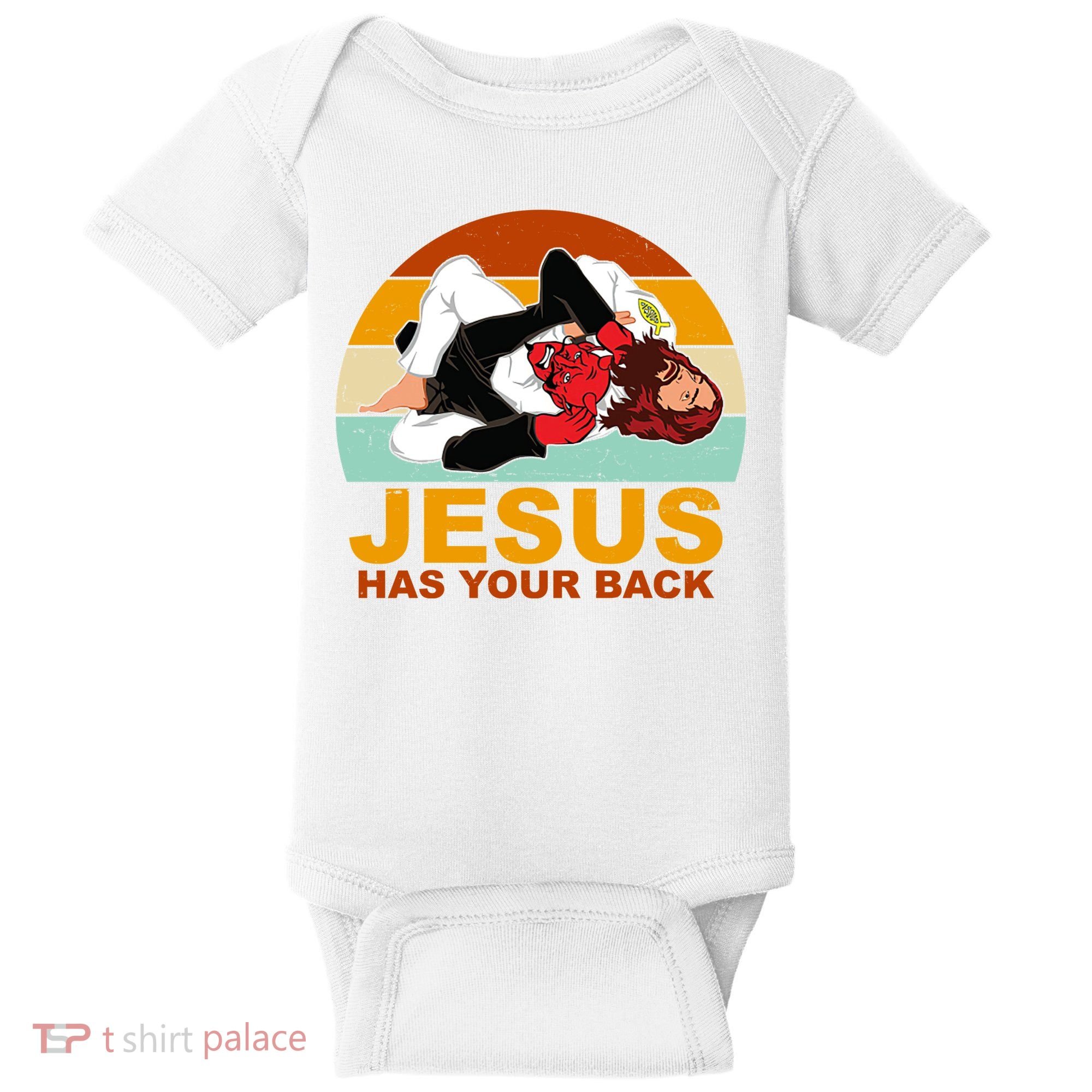 Jesus Has Your Back Fighting Devil Baby Bodysuit