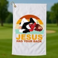Jesus Has Your Back Fighting Devil Golf Towel thumb 1