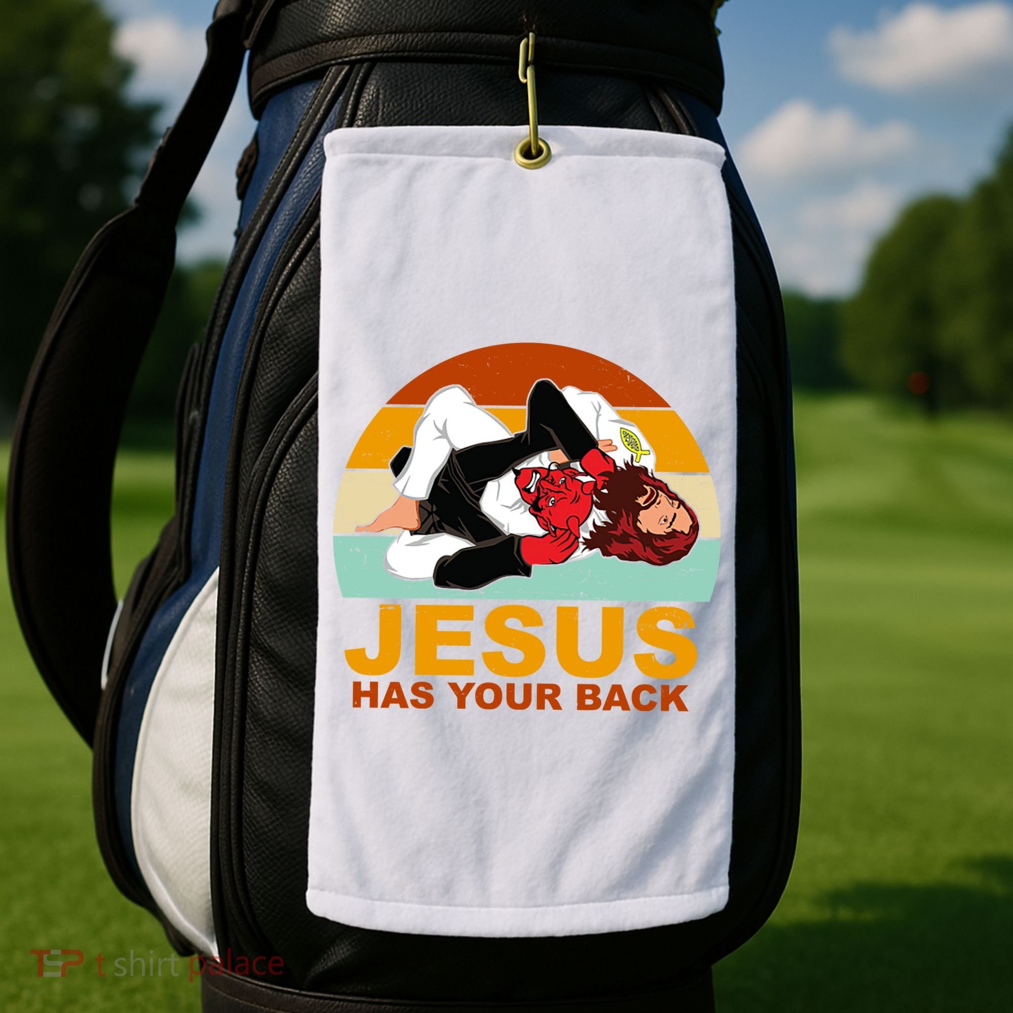 Jesus Has Your Back Fighting Devil Golf Towel