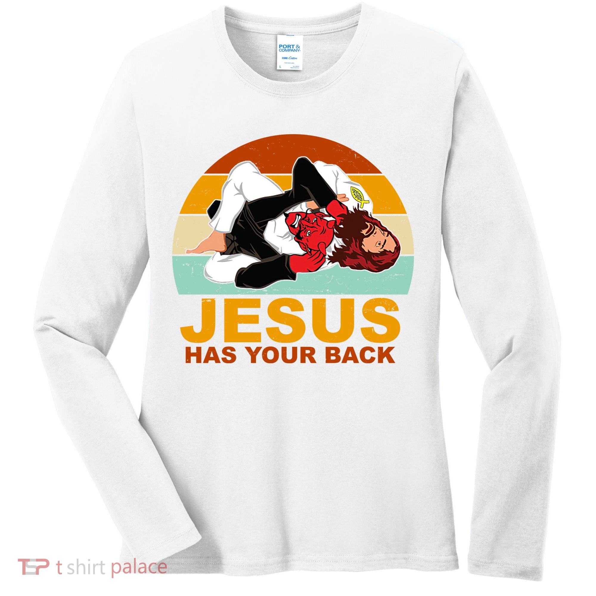 Jesus Has Your Back Fighting Devil Women's Long Sleeve Shirt