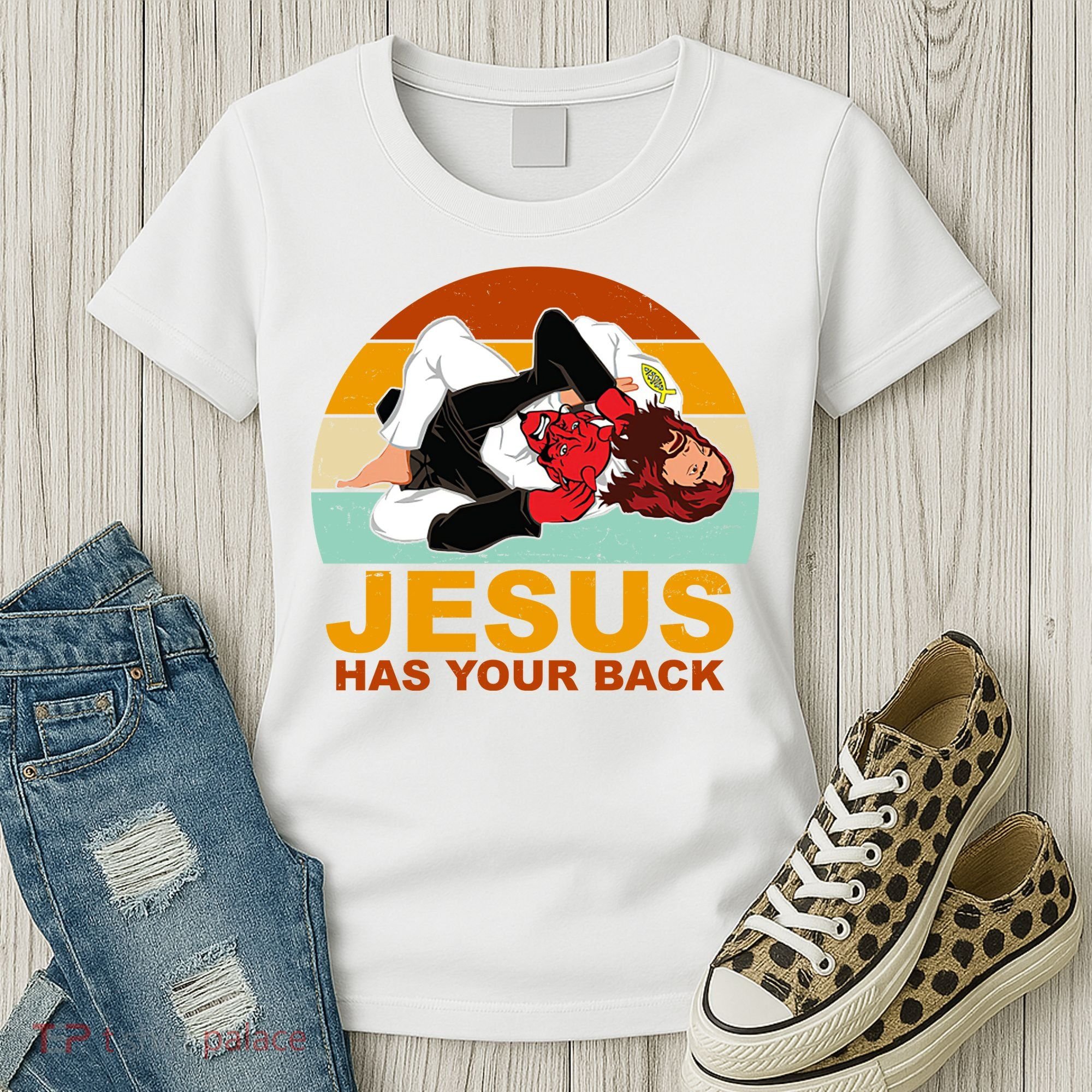 Jesus Has Your Back Fighting Devil Women's T-Shirt