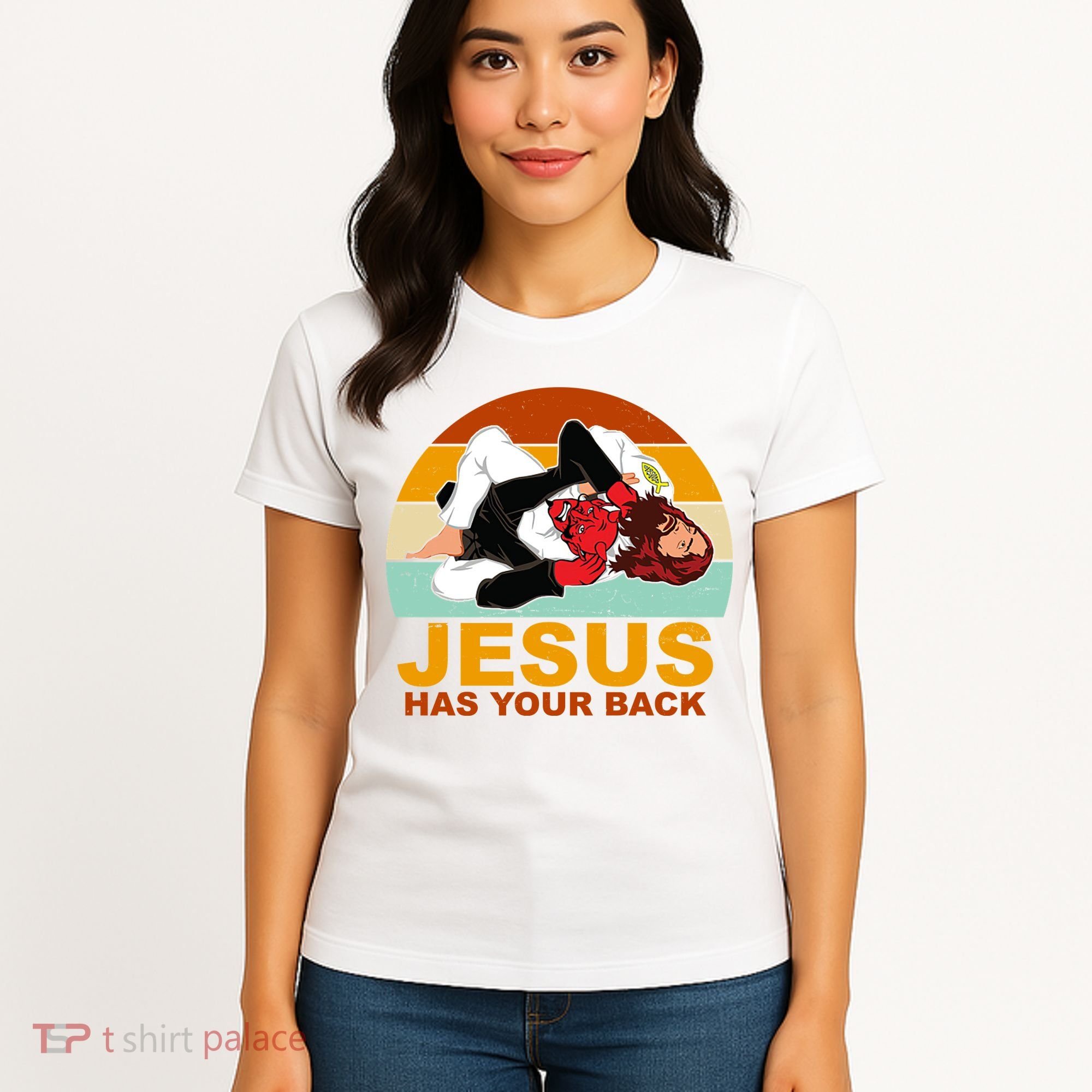 Jesus Has Your Back Fighting Devil Women's T-Shirt