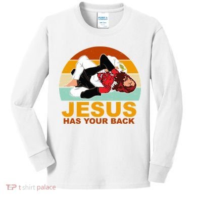 Jesus Has Your Back Fighting Devil Kids Long Sleeve Shirt