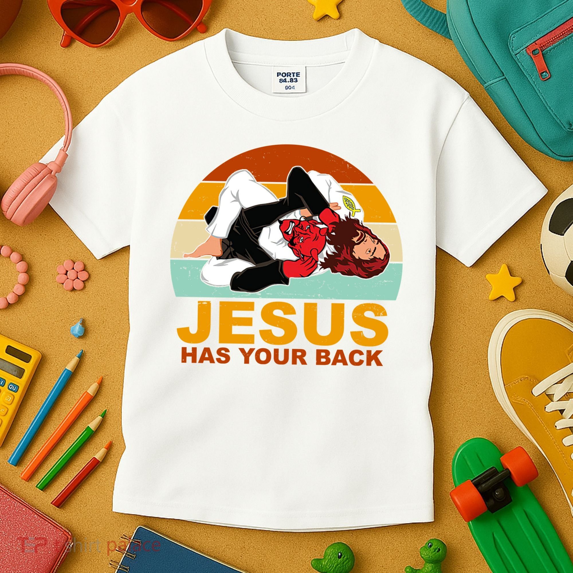 Jesus Has Your Back Fighting Devil Kids T-Shirt