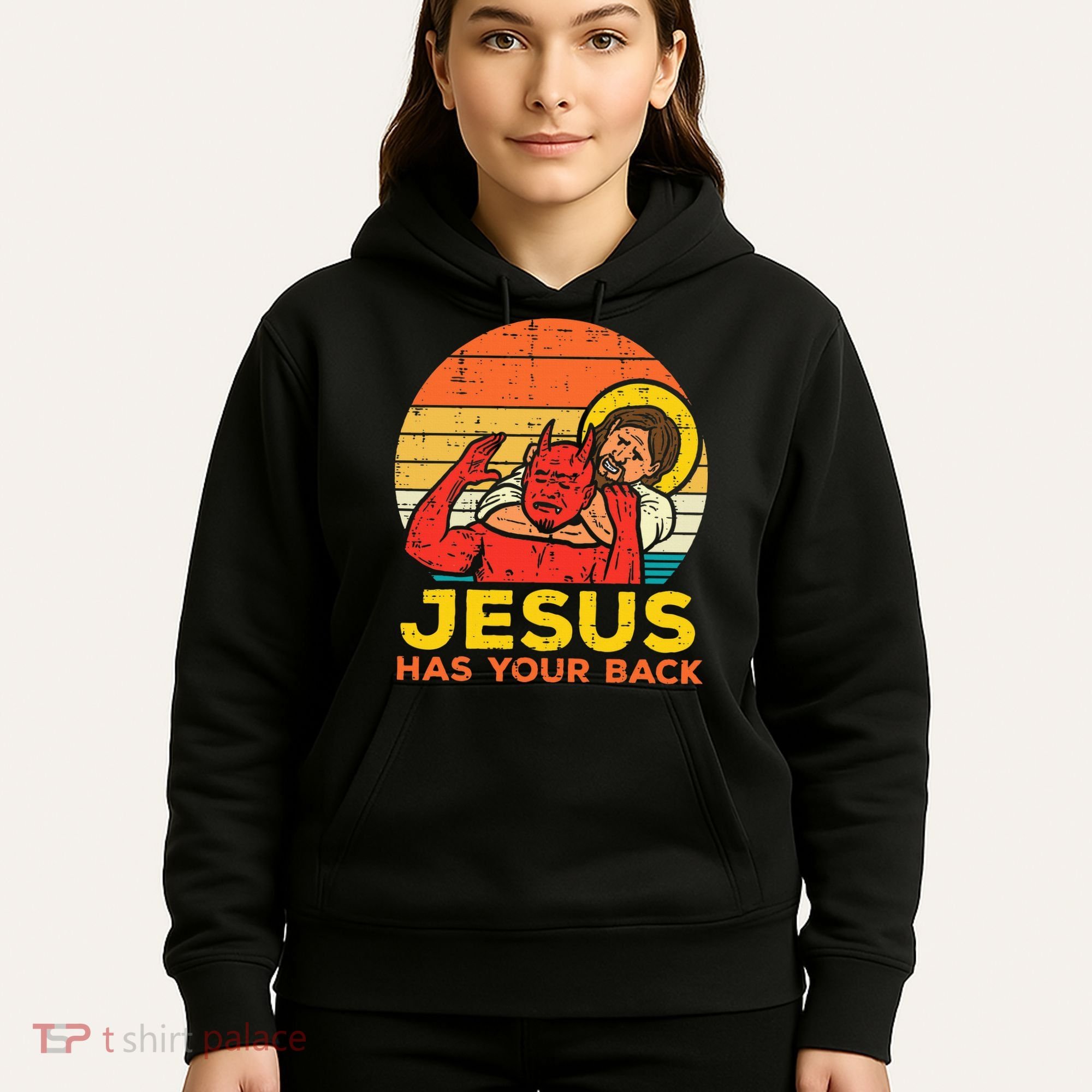Jesus Has Your Back Jiu Jitsu Retro Christian Hoodie