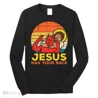 Jesus Has Your Back Jiu Jitsu Retro Christian Long Sleeve Shirt thumb 0