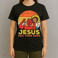 Jesus Has Your Back Jiu Jitsu Retro Christian T-Shirt thumb 4