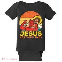 Jesus Has Your Back Jiu Jitsu Retro Christian Baby Bodysuit thumb 0