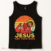 Jesus Has Your Back Jiu Jitsu Retro Christian Tank Top thumb 2
