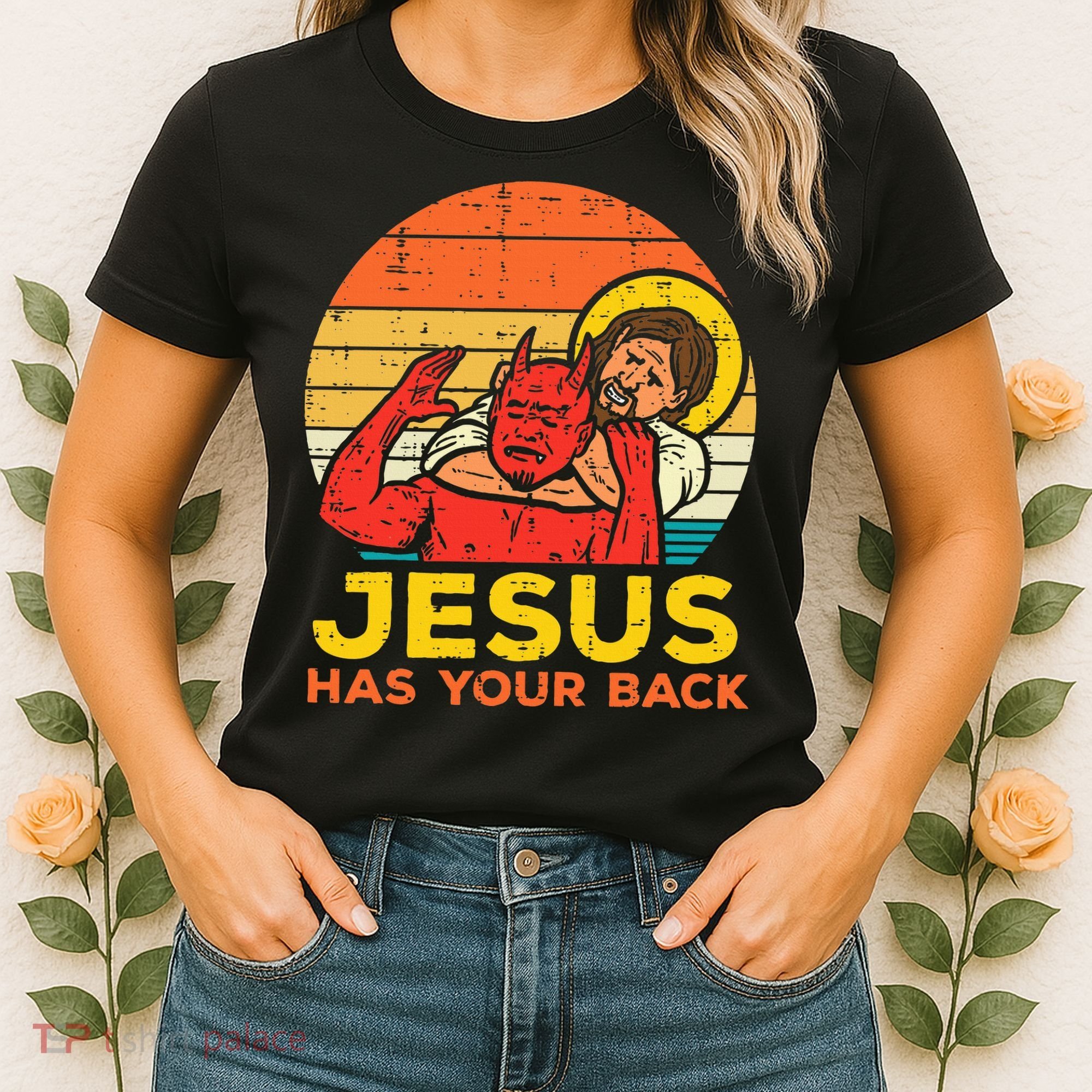Jesus Has Your Back Jiu Jitsu Retro Christian Women's T-Shirt