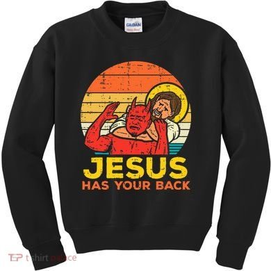 Jesus Has Your Back Jiu Jitsu Retro Christian Kids Sweatshirt