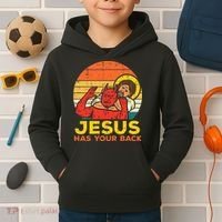 Jesus Has Your Back Jiu Jitsu Retro Christian Kids Hoodie thumb 2