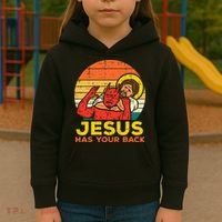 Jesus Has Your Back Jiu Jitsu Retro Christian Kids Hoodie thumb 3
