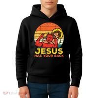 Jesus Has Your Back Jiu Jitsu Retro Christian Kids Hoodie thumb 4