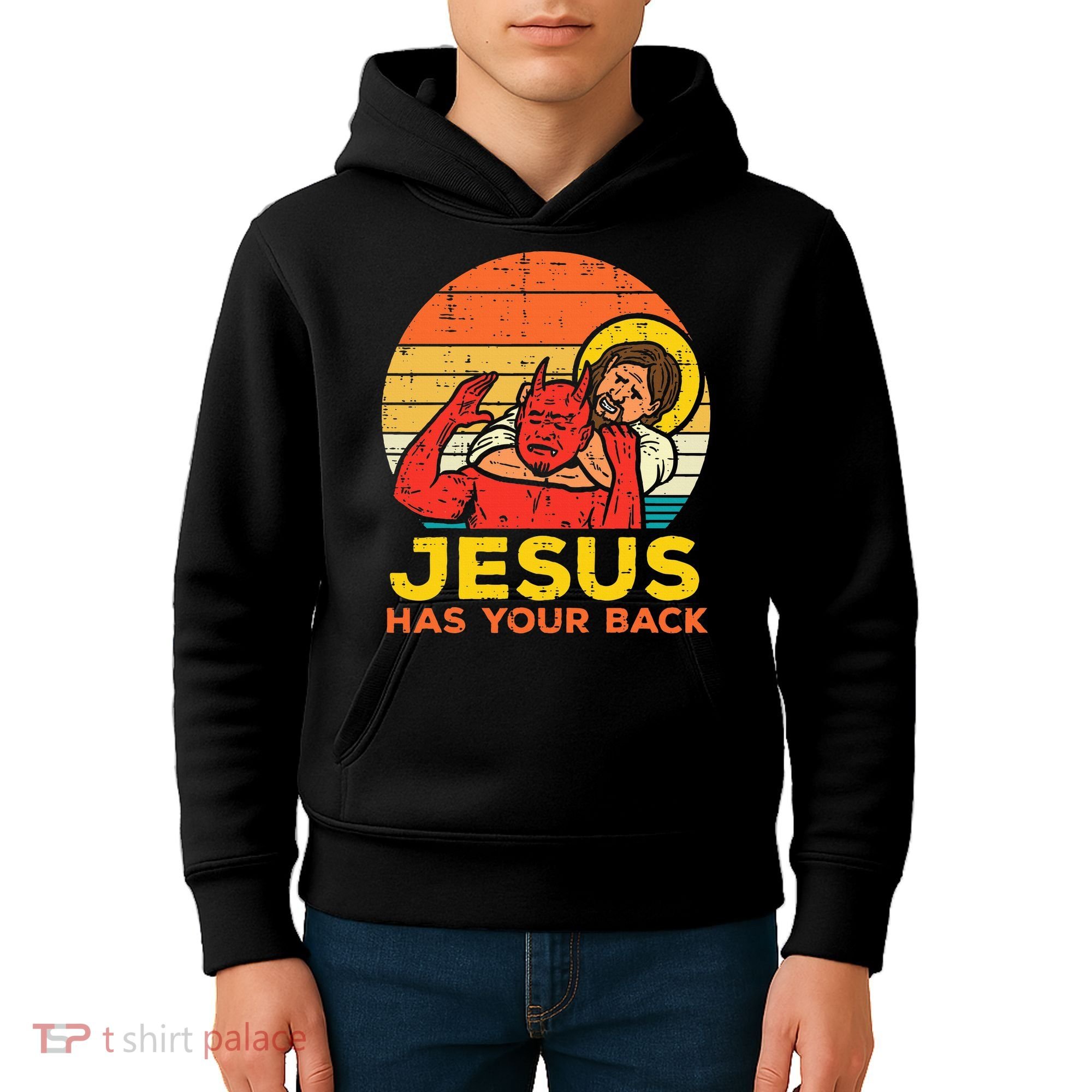 Jesus Has Your Back Jiu Jitsu Retro Christian Kids Hoodie