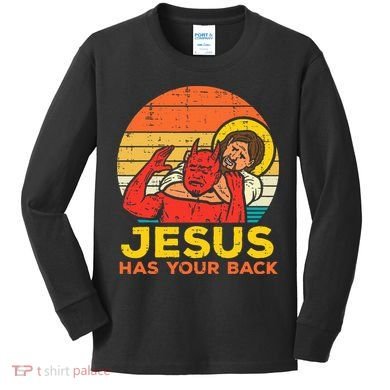 Jesus Has Your Back Jiu Jitsu Retro Christian Kids Long Sleeve Shirt