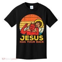 Jesus Has Your Back Jiu Jitsu Retro Christian Kids T-Shirt thumb 0