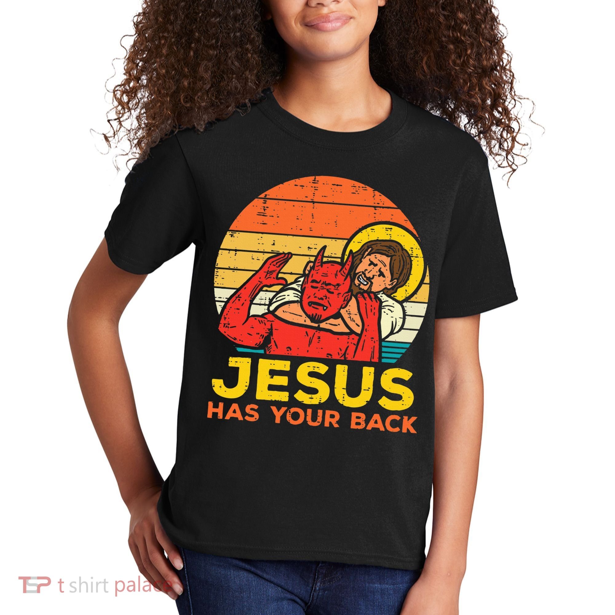 Jesus Has Your Back Jiu Jitsu Retro Christian Kids T-Shirt