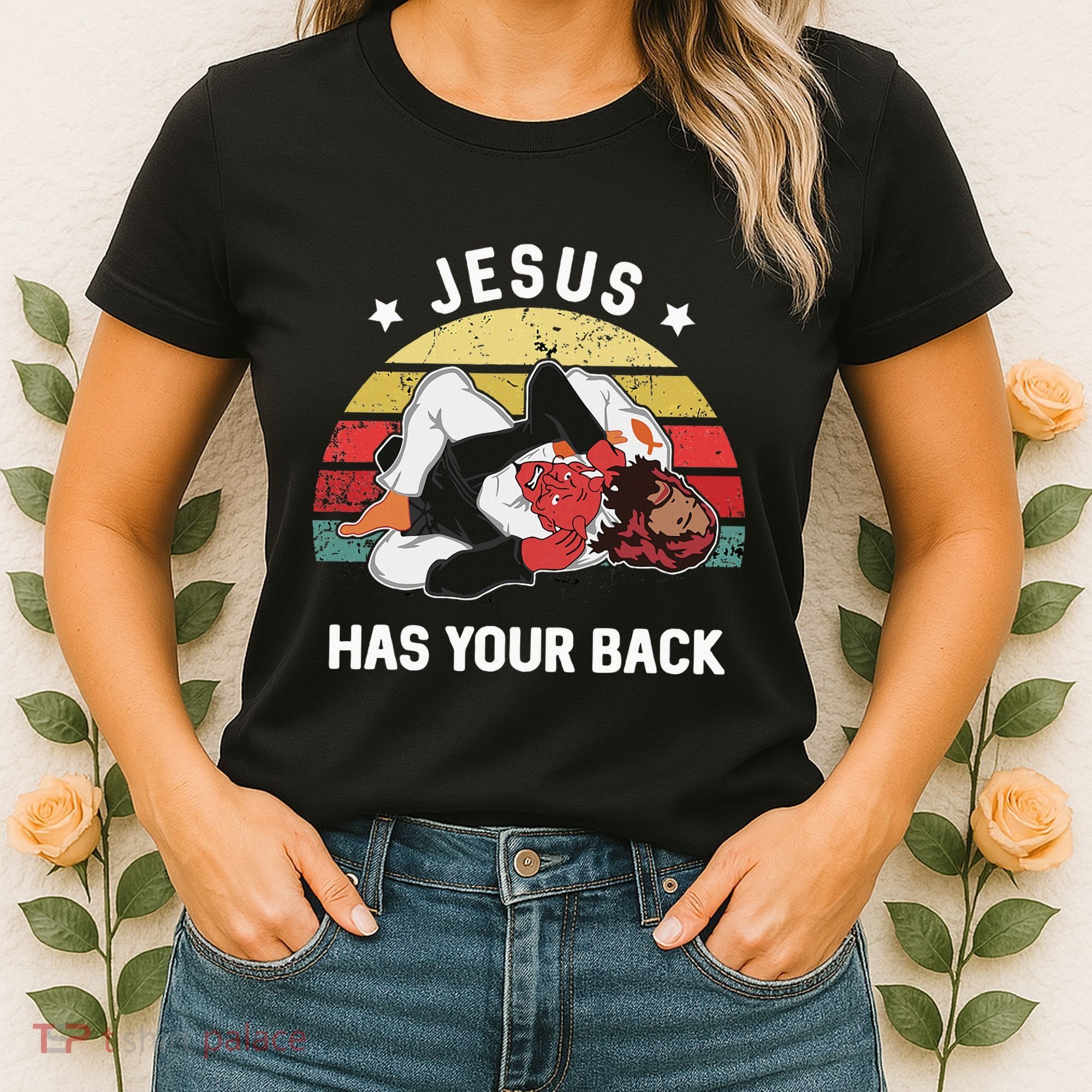 Jesus Has Your Back Jiu Jitsu Christian Women's T-Shirt