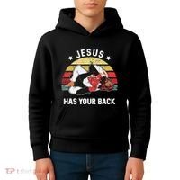 Jesus Has Your Back Jiu Jitsu Christian Kids Hoodie thumb 4