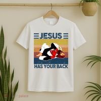 Jesus Has Your Back Vintage JIU JITSU Funny Satan Finished T-Shirt thumb 2