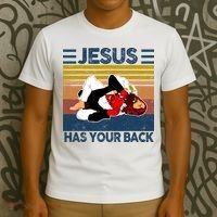 Jesus Has Your Back Vintage JIU JITSU Funny Satan Finished T-Shirt thumb 3