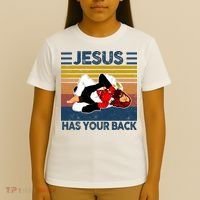 Jesus Has Your Back Vintage JIU JITSU Funny Satan Finished T-Shirt thumb 4