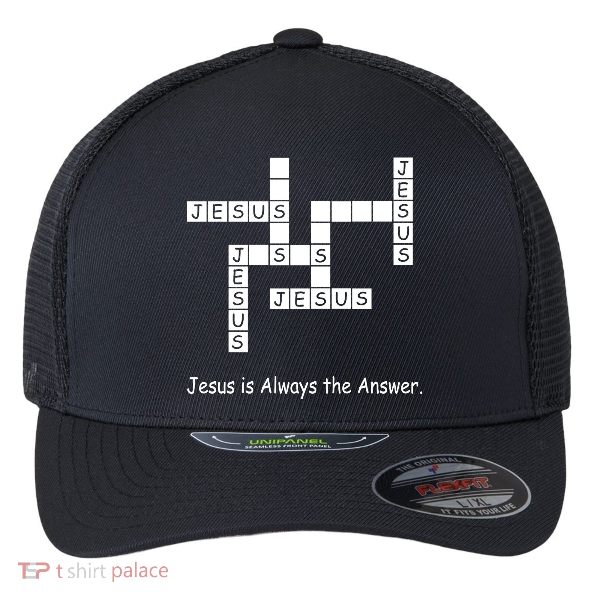 Jesus Is Always The Answer Christianity Crossword Flexfit Unipanel Trucker Cap