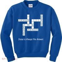 Jesus Is Always The Answer Christianity Crossword Kids Sweatshirt thumb 0