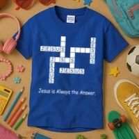 Jesus Is Always The Answer Christianity Crossword Kids T-Shirt thumb 3