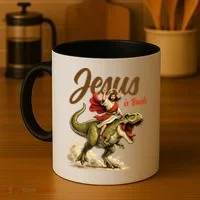 Jesus Is Back Sarcasm Funny Dinosaur Coffee Mug thumb 4