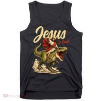 Jesus Is Back Sarcasm Funny Dinosaur Tank Top thumb 0