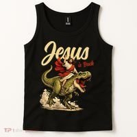 Jesus Is Back Sarcasm Funny Dinosaur Tank Top thumb 2
