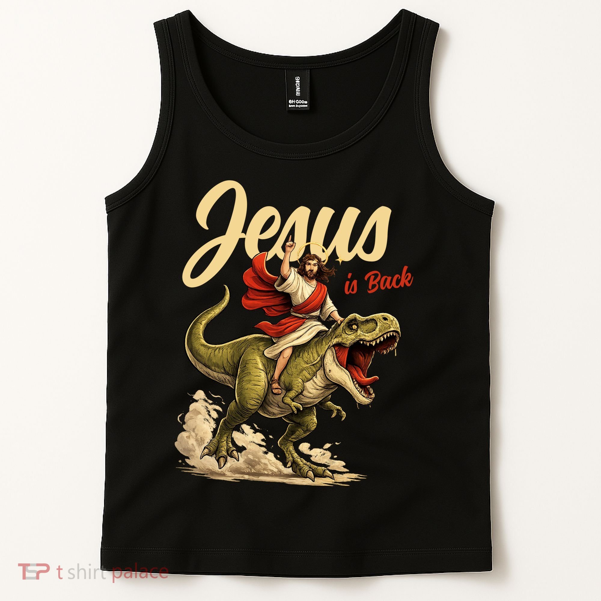 Jesus Is Back Sarcasm Funny Dinosaur Tank Top