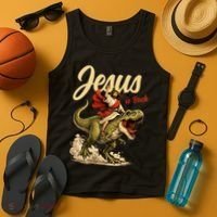 Jesus Is Back Sarcasm Funny Dinosaur Tank Top thumb 4