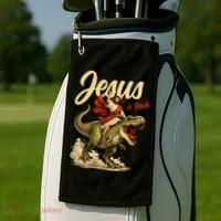 Jesus Is Back Sarcasm Funny Dinosaur Golf Towel thumb 2