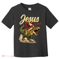 Jesus Is Back Sarcasm Funny Dinosaur Toddler T-Shirt thumb 0