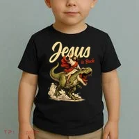 Jesus Is Back Sarcasm Funny Dinosaur Toddler T-Shirt thumb 2