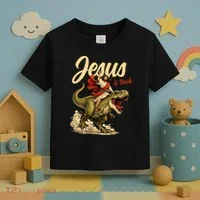 Jesus Is Back Sarcasm Funny Dinosaur Toddler T-Shirt thumb 3