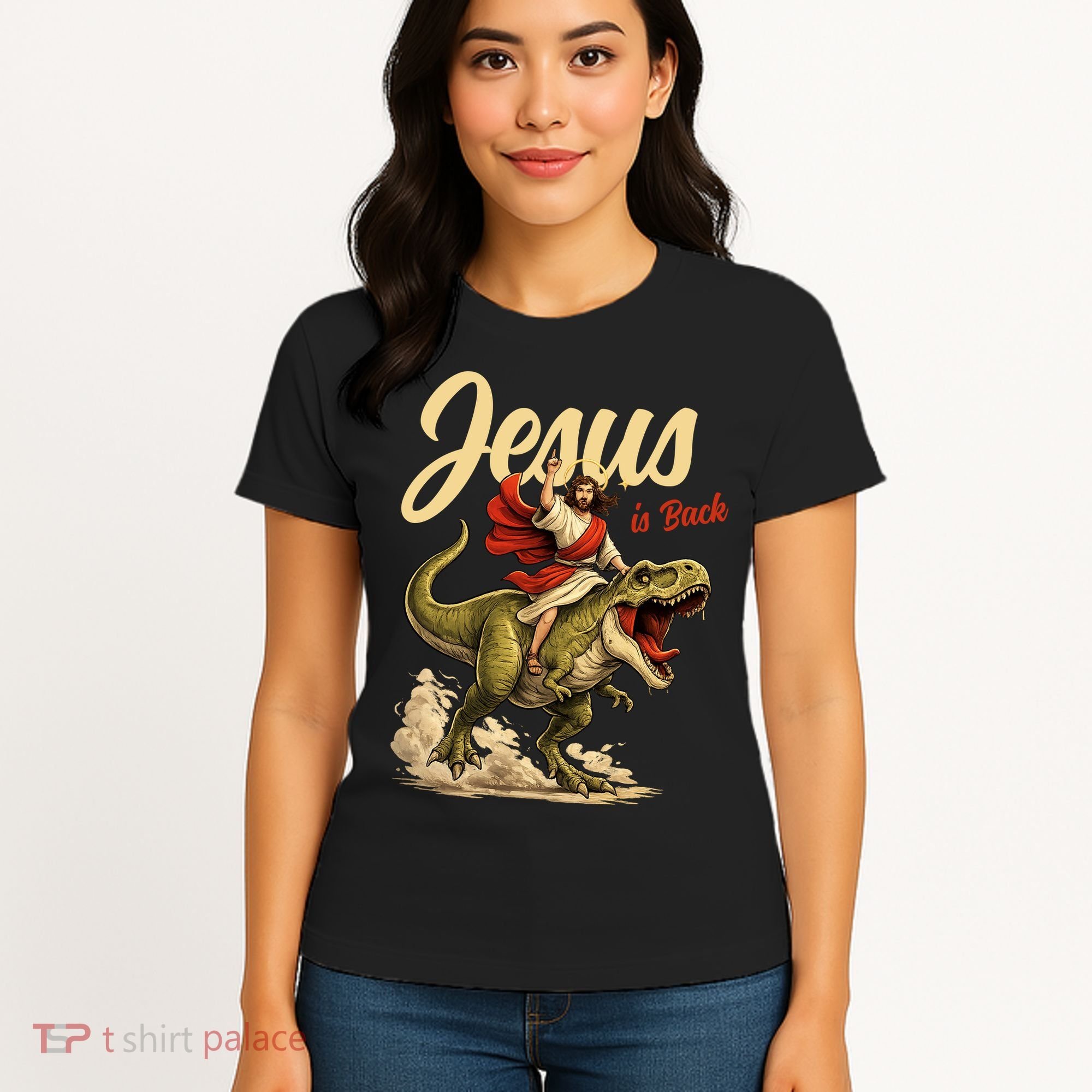 Jesus Is Back Sarcasm Funny Dinosaur Women's T-Shirt