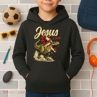 Jesus Is Back Sarcasm Funny Dinosaur Kids Hoodie thumb 2