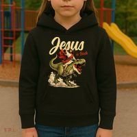 Jesus Is Back Sarcasm Funny Dinosaur Kids Hoodie thumb 3