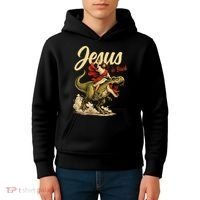 Jesus Is Back Sarcasm Funny Dinosaur Kids Hoodie thumb 4