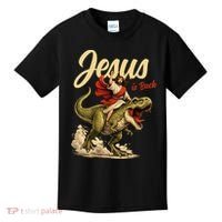 Jesus Is Back Sarcasm Funny Dinosaur Kids T-Shirt thumb 0