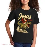 Jesus Is Back Sarcasm Funny Dinosaur Kids T-Shirt thumb 2