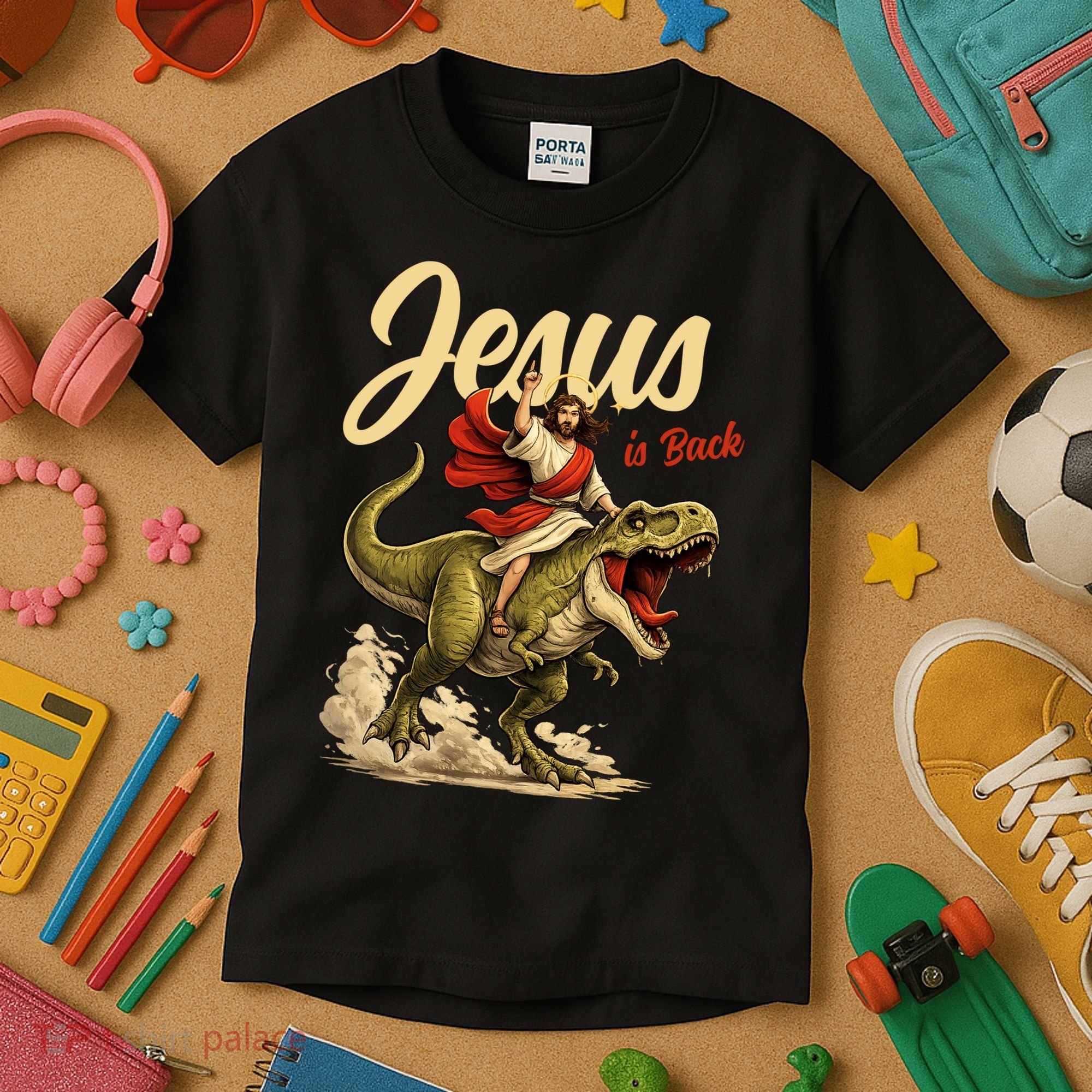 Jesus Is Back Sarcasm Funny Dinosaur Kids T-Shirt