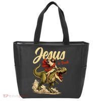 Jesus Is Back Sarcasm Funny Dinosaur Tote Bag thumb 0